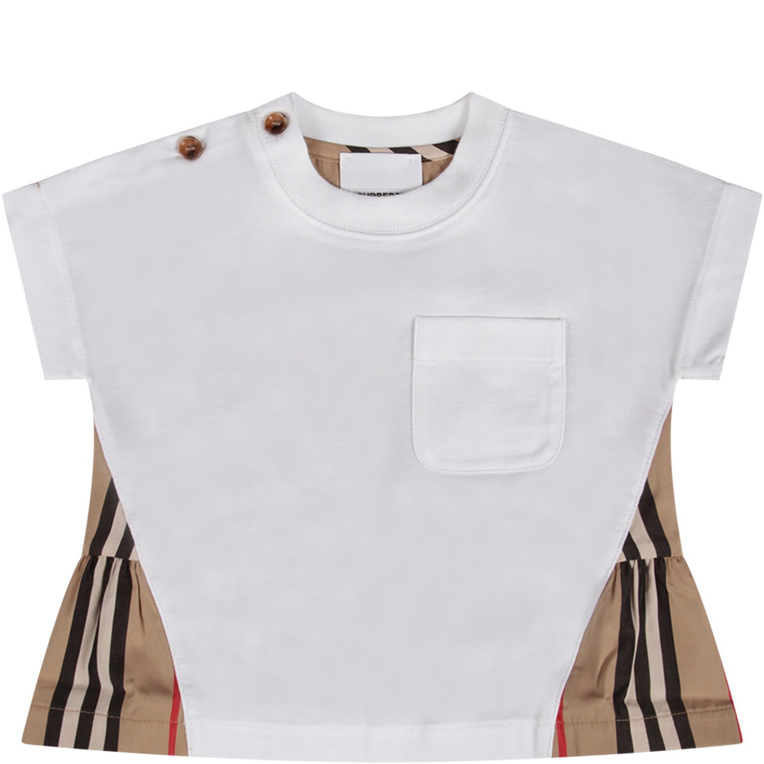 Click to view more detailed imagery on our partner's website Burberry Kids' White Babygirl T-shirt With Iconic Stripes In Bianco