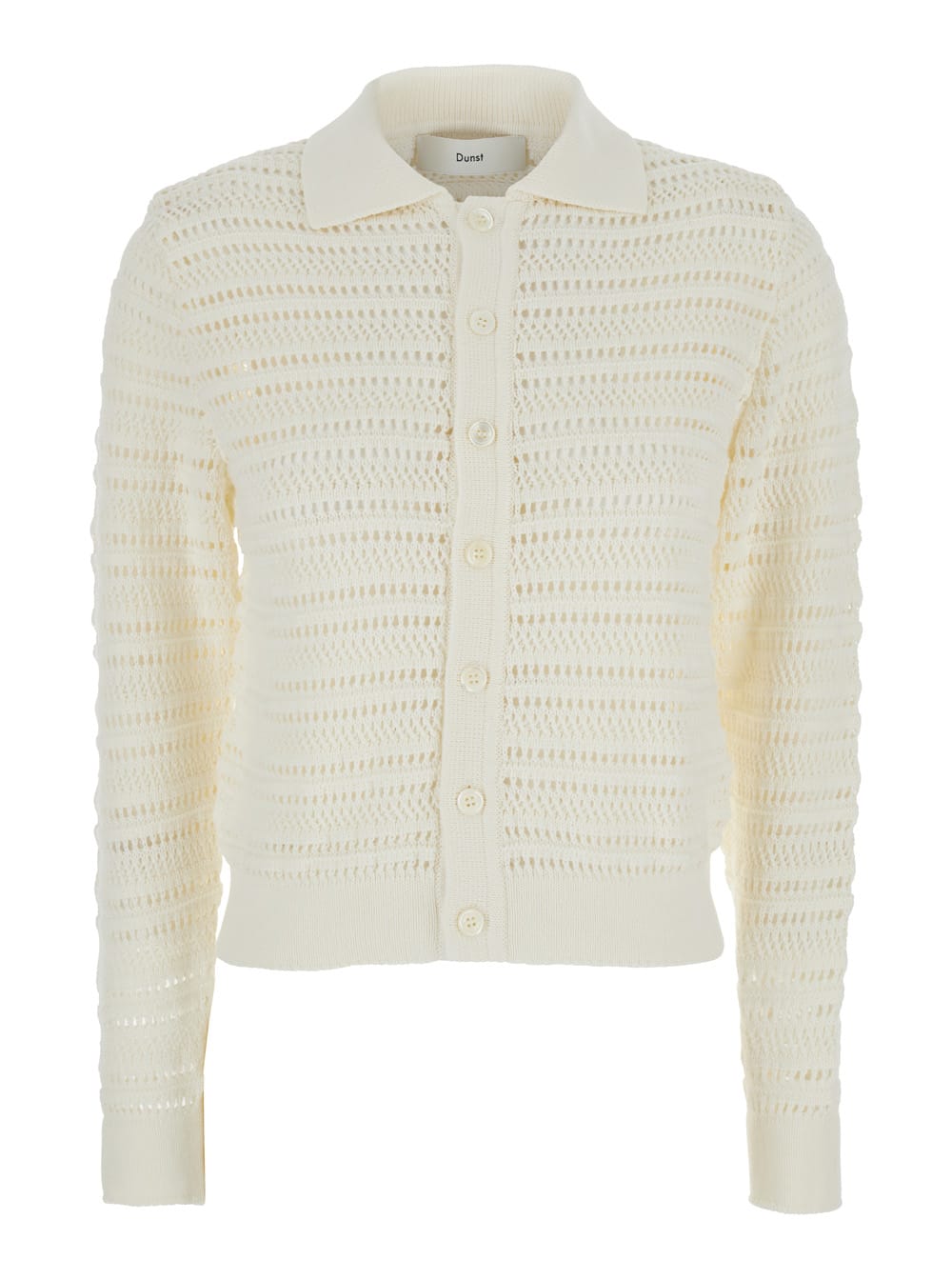 White Cardigan With Spread Collar In Cotton Woman