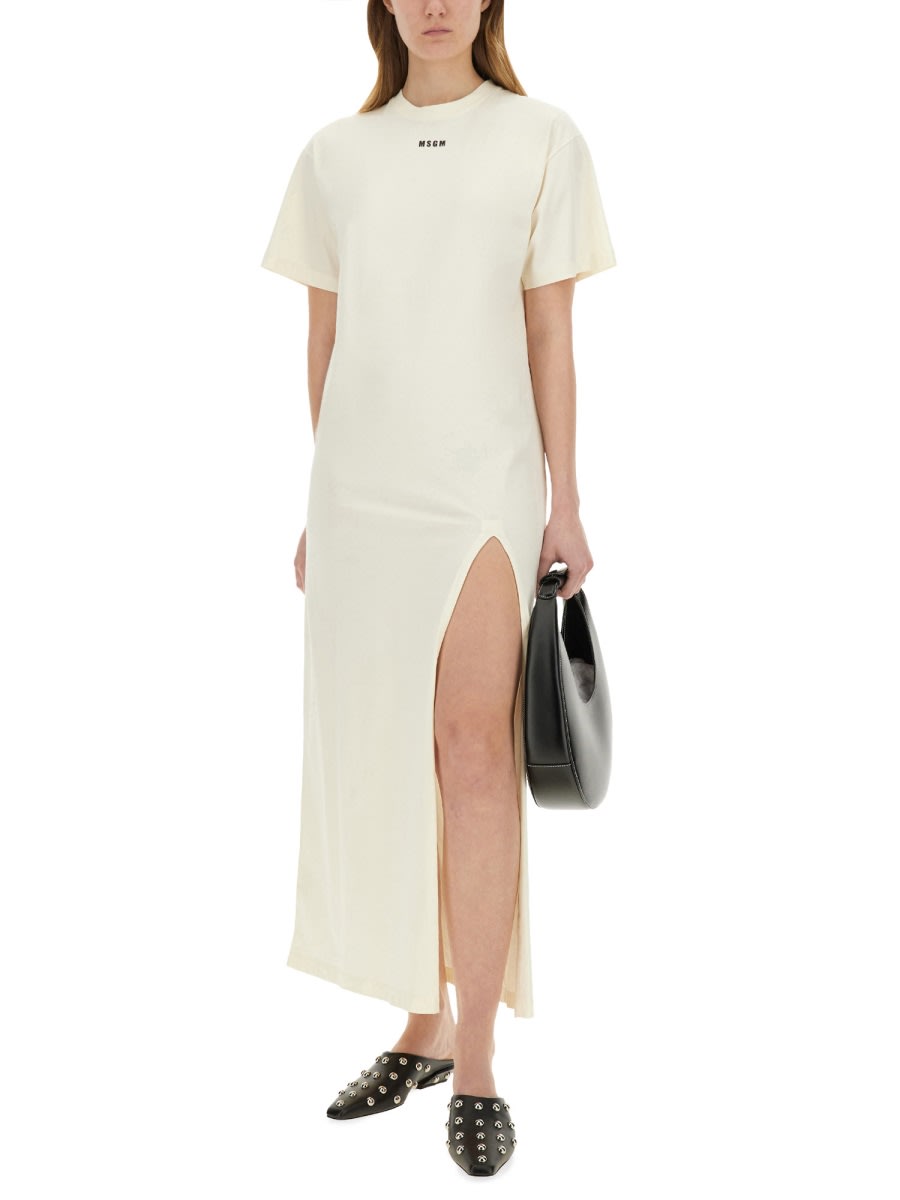 Msgm Long Dress Side Slit In Ivory