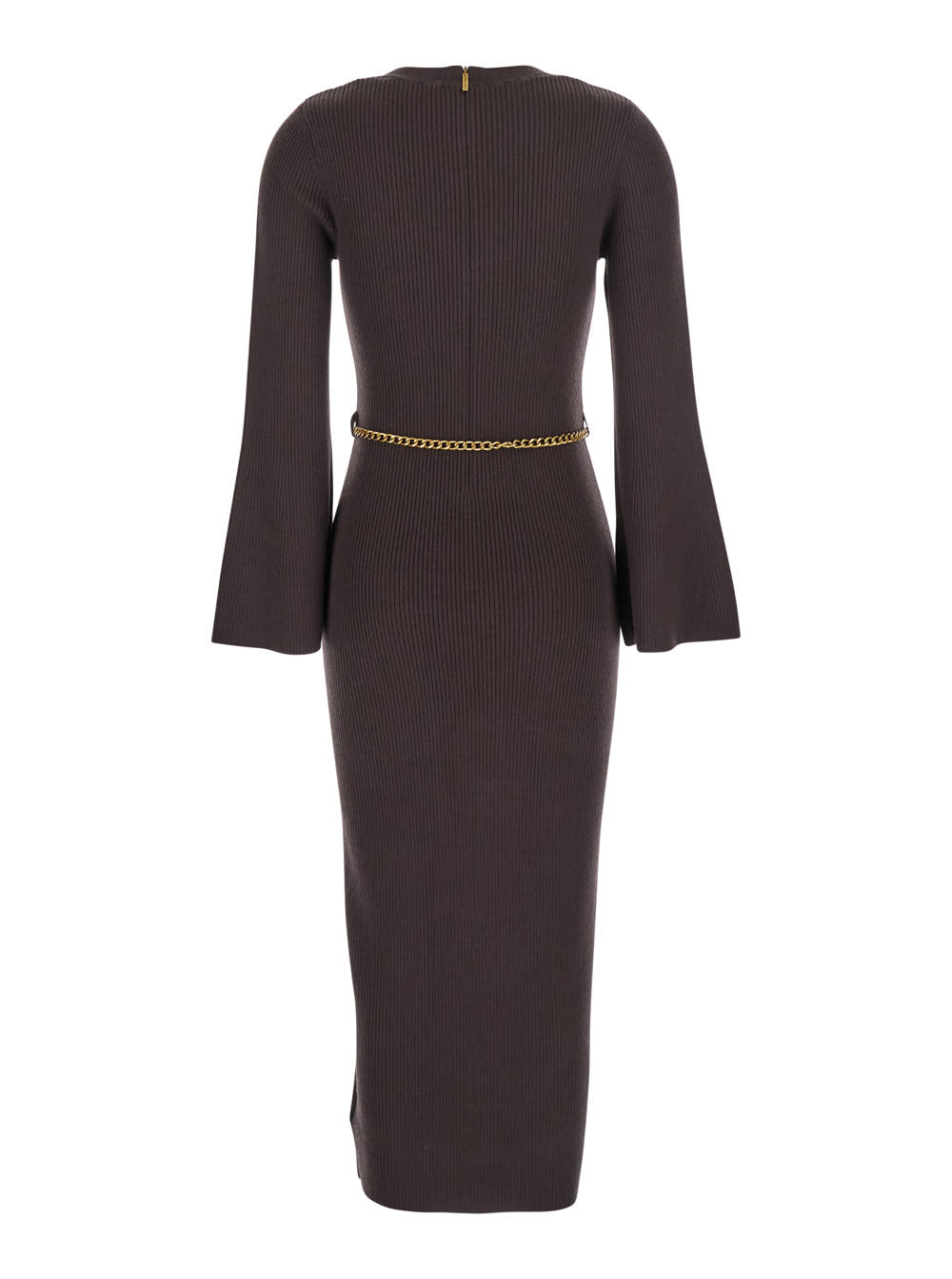 Michael Michael Kors Ribbed Chain-belt Midi Dress In Brown