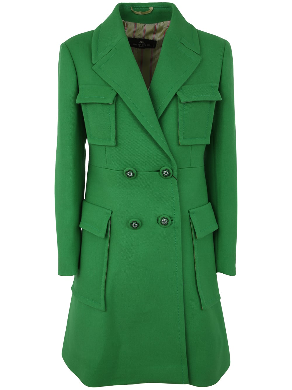 Shop Etro Double Breasted Coat In Green