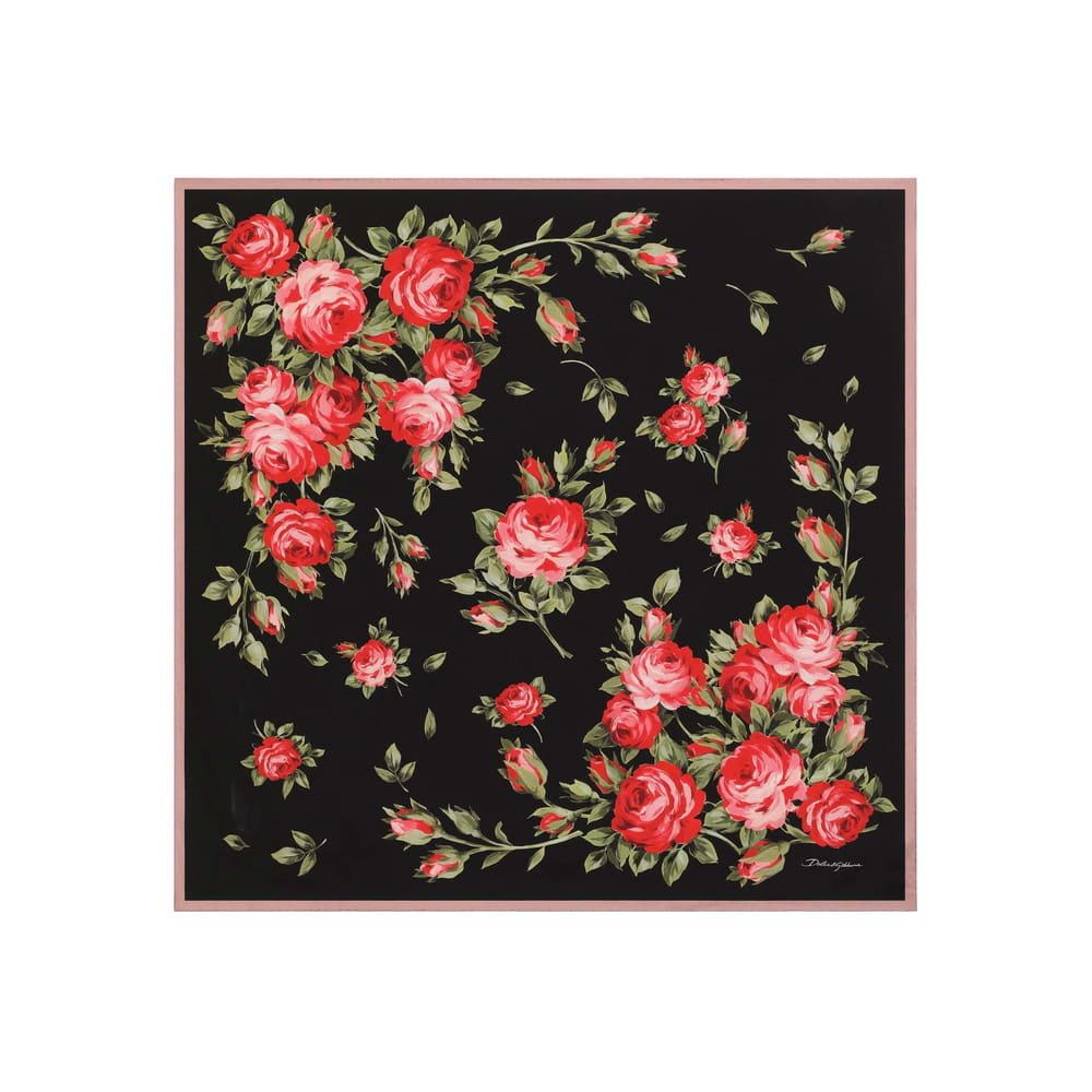 Dolce & Gabbana 90x90 Cm Silk Twill Scarf With A Rose Bouquet Print In Animal Print
