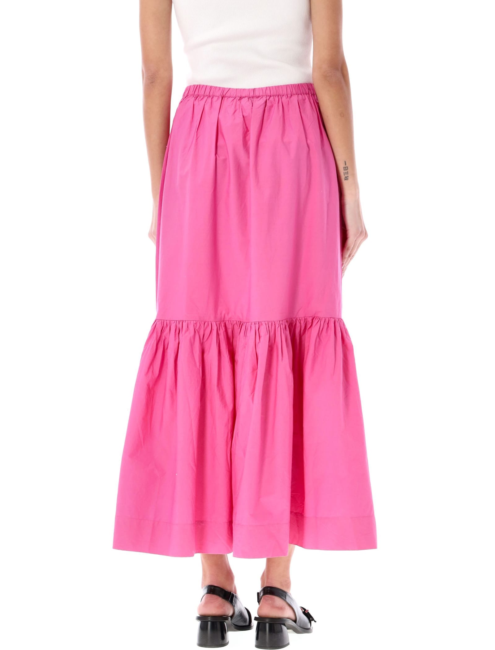 Shop Ganni Flounce Midi Skirt In Fucsia