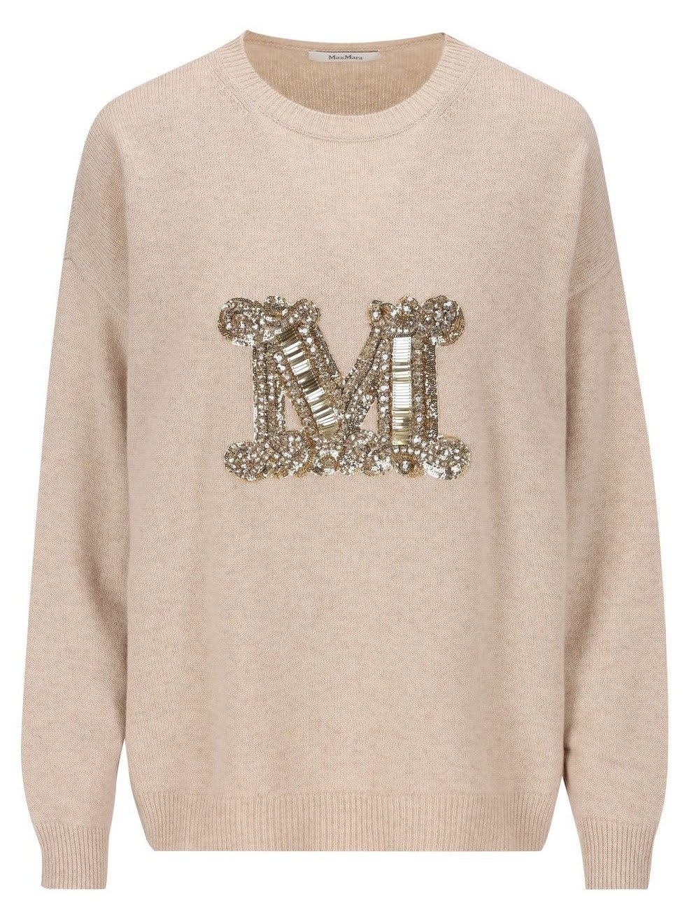 Shop Max Mara Logo Embellished Knitted Jumper In Neutro