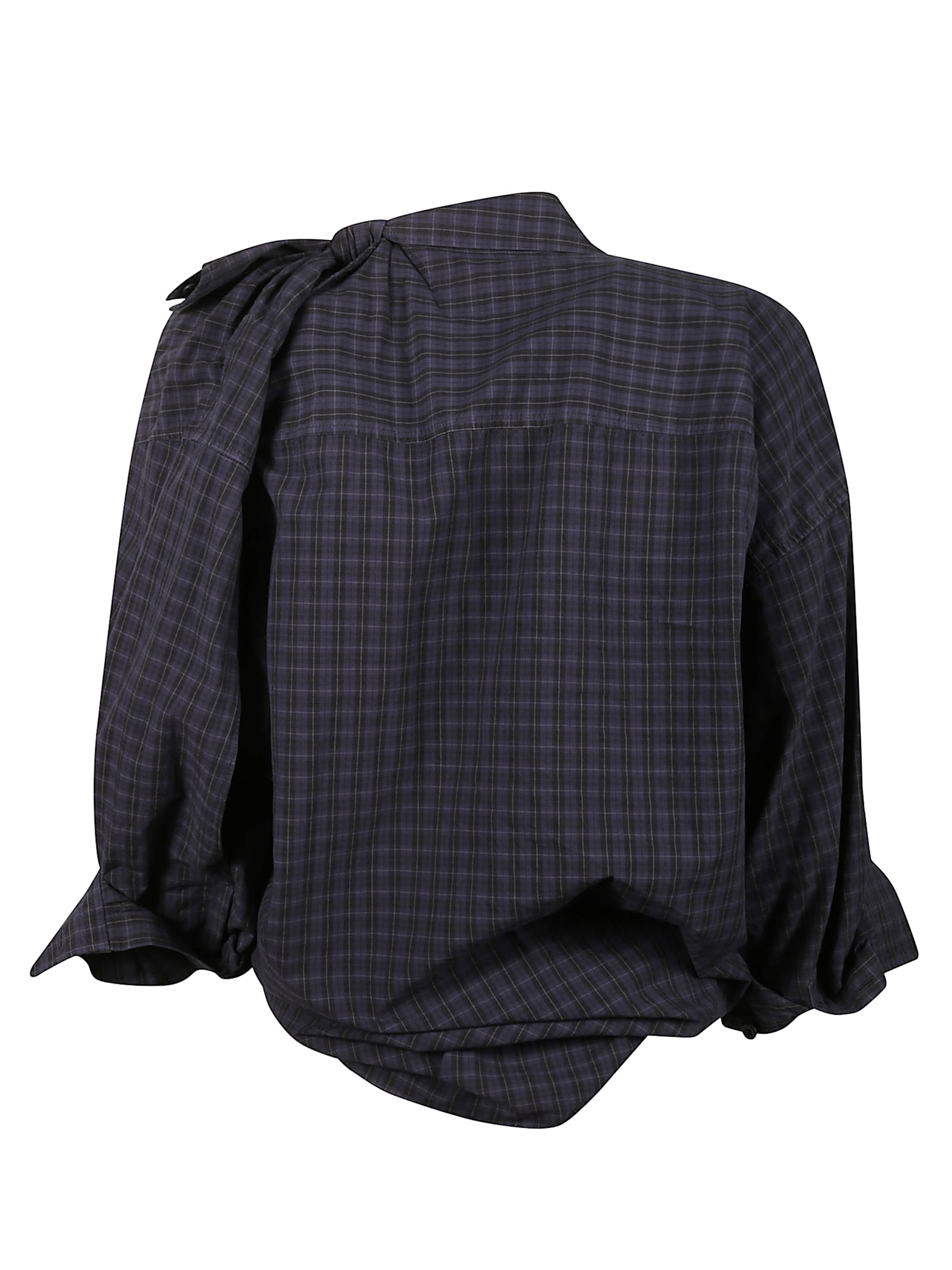 Alexander Wang Cropped Checkered Shirt With Puff Sleeves In Black