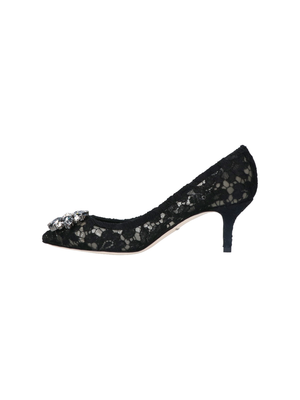 Dolce & Gabbana Scarpe Con Tacco In Pizzo Blu Notte Donna In Black