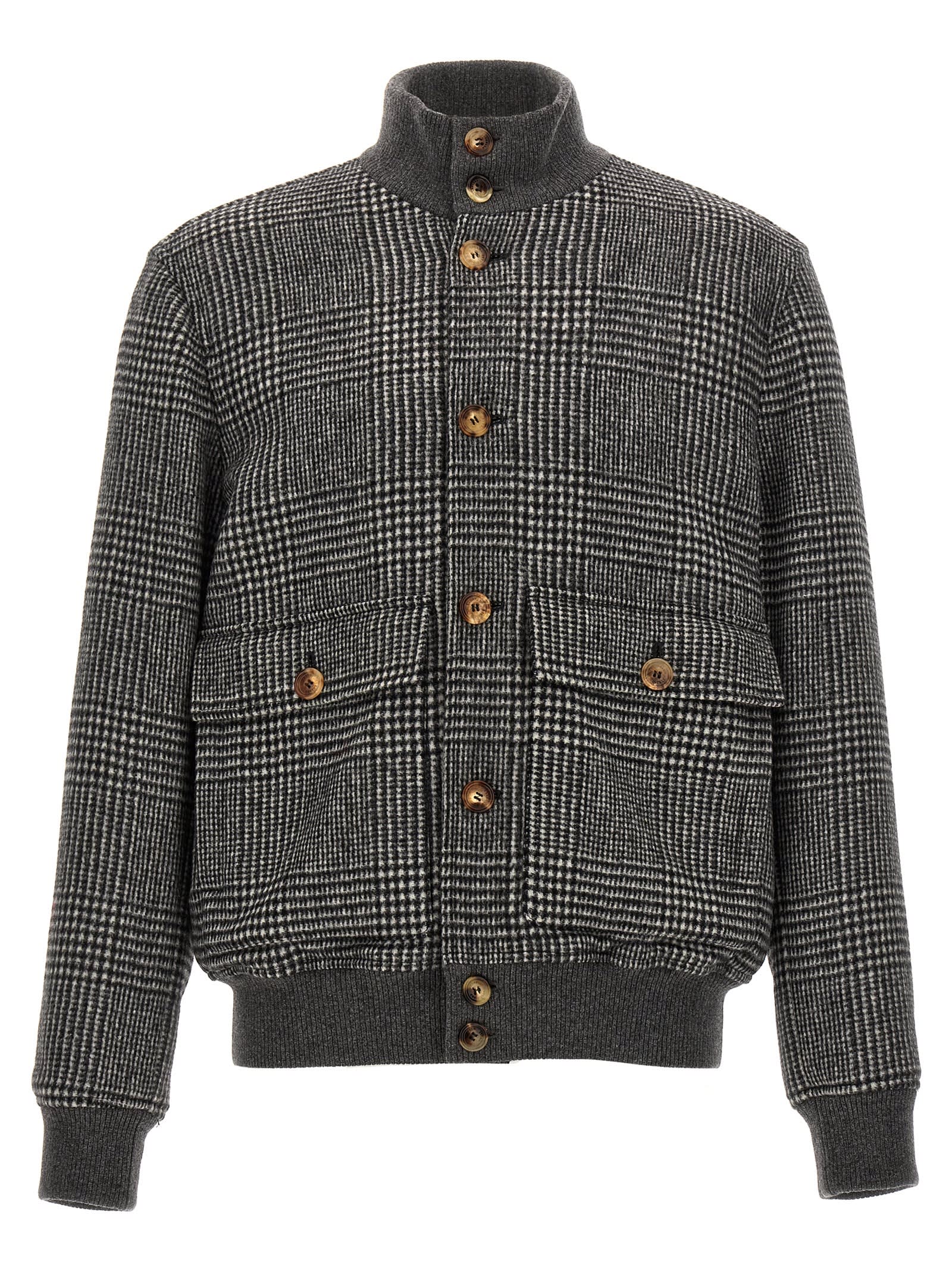 Shop Brunello Cucinelli Check Bomber Jacket In Gray