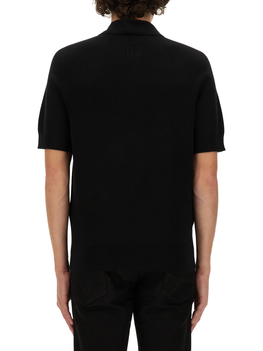 Shop Balmain Merino Wool Polo Shirt In Black