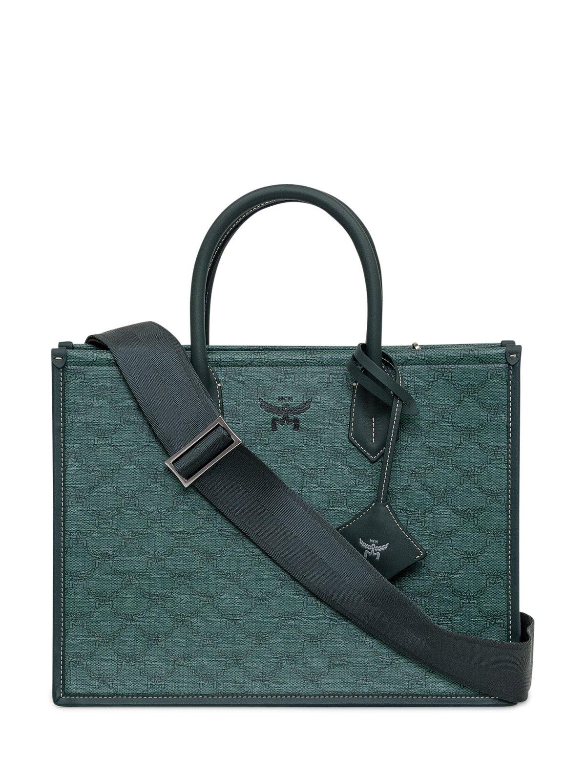 Shop Mcm Himmel Logo Detailed Medium Tote Bag In Green