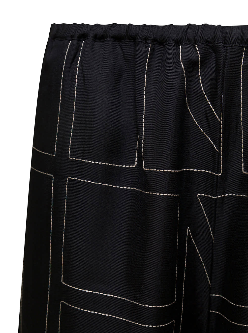 Totême Black Loose Pants With Monogram Print In Silk Woman In Multi