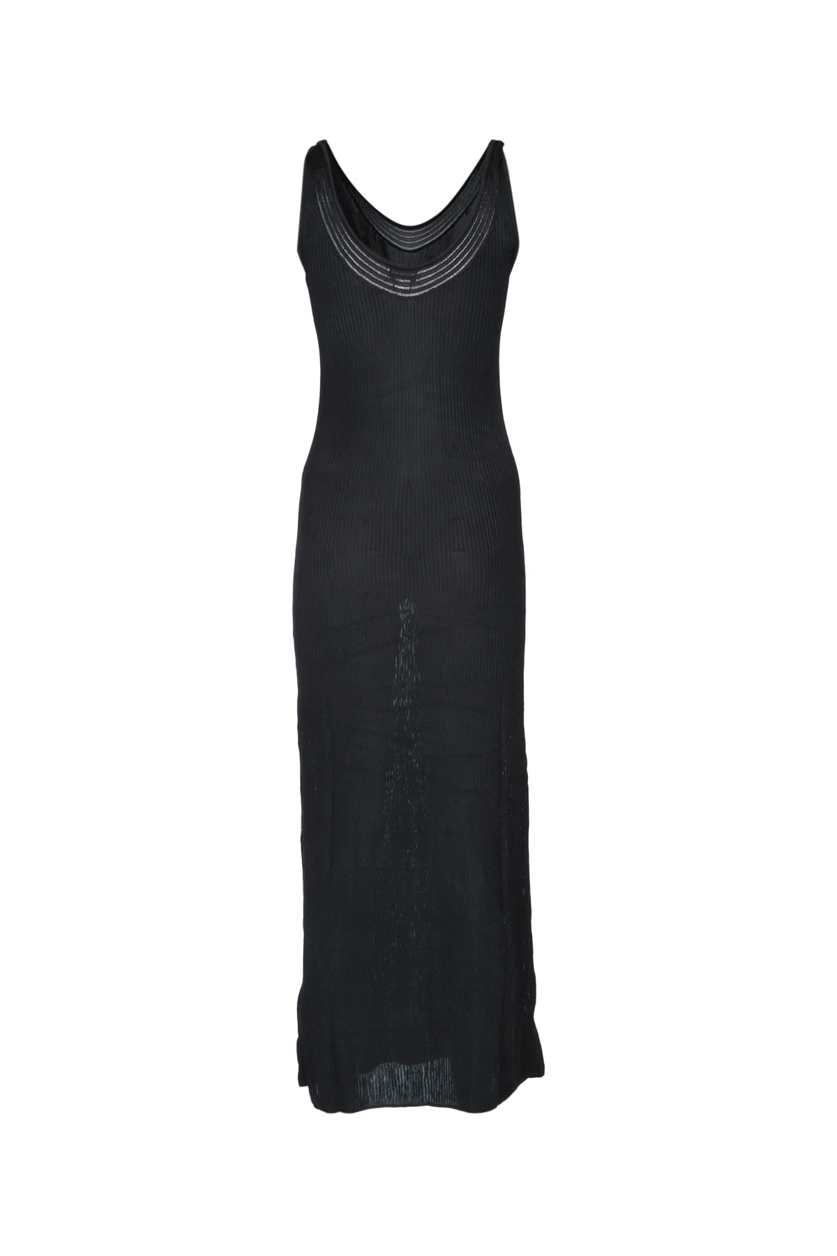 Calvin Klein Ribbed Texture Scoop Neckline Sleeveless Maxi Dress In Black