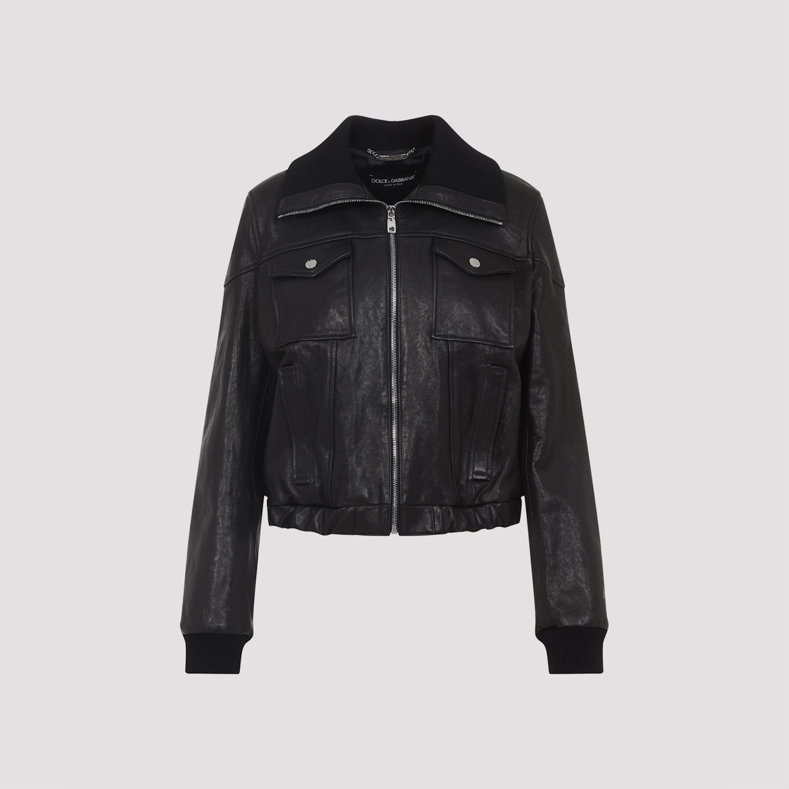 Dolce & Gabbana Bomber Jacket With Elasticated Hem And Wide Collar In Black