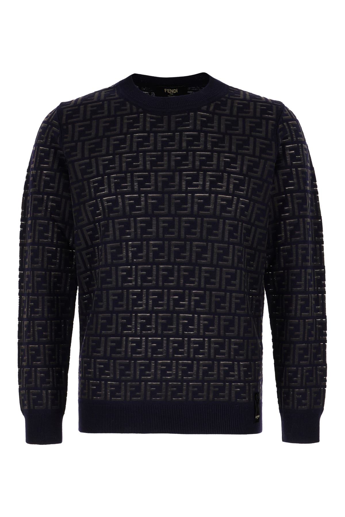 Shop Fendi Embroidered Wool Blend Sweater In Blue