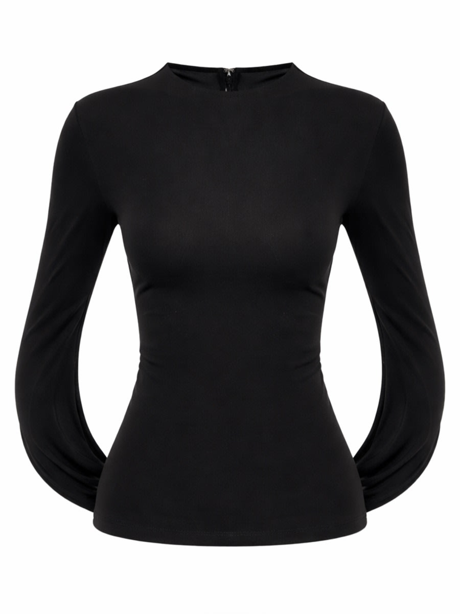 Alexander Wang Drape Back Long Sleeve Top In Matte Jersey In Black