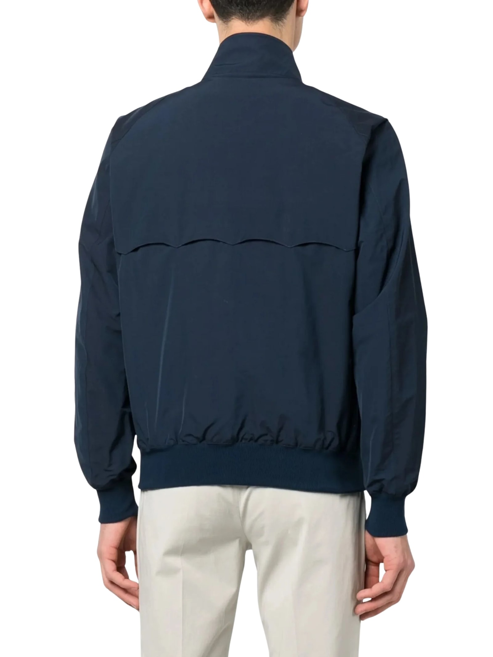 Baracuta High Collar Jacket With Ribbed Cuffs And Hem In Blue