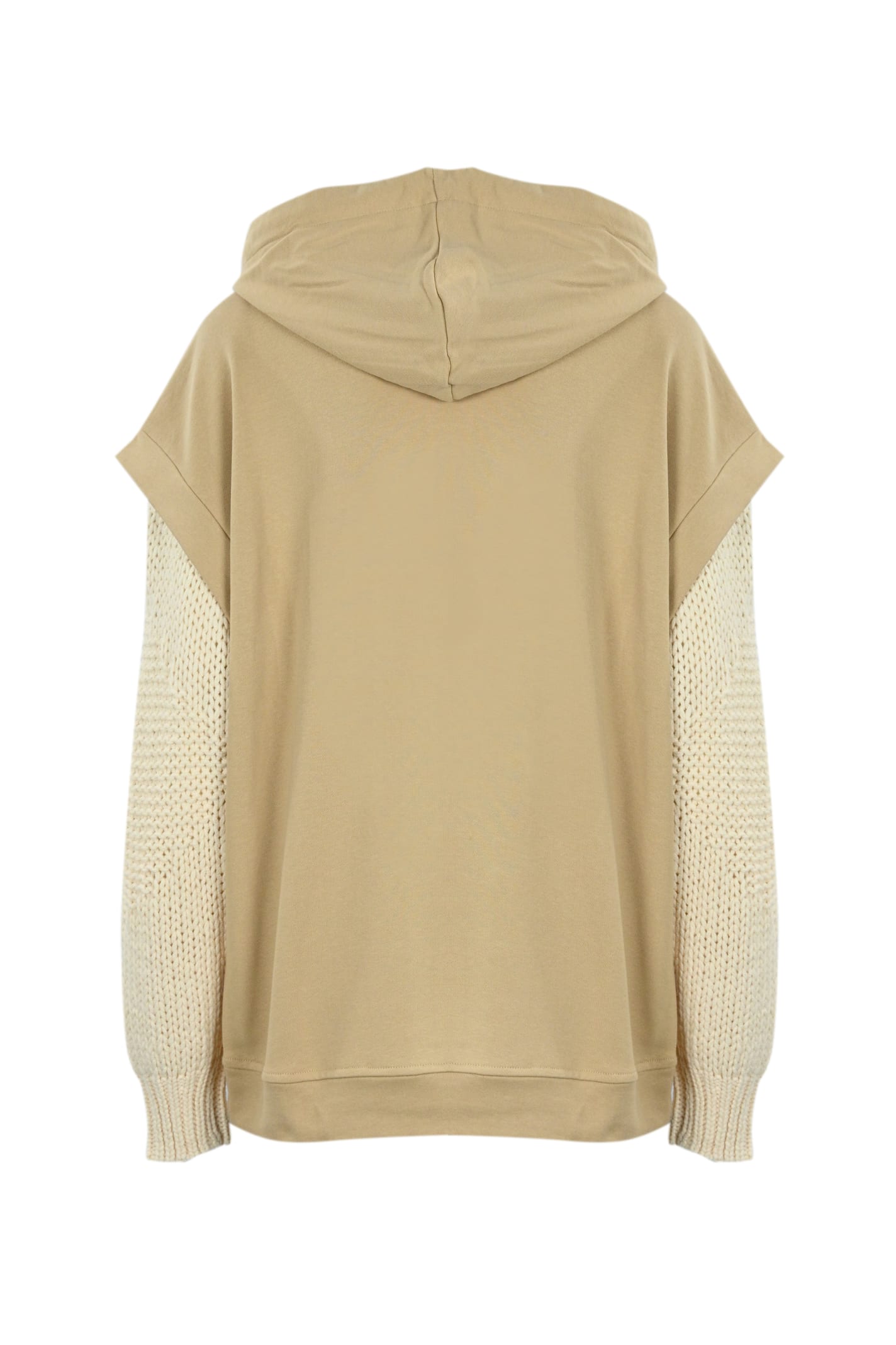 Shop Twinset Sweatshirt With Knitted Sleeves  In Almond