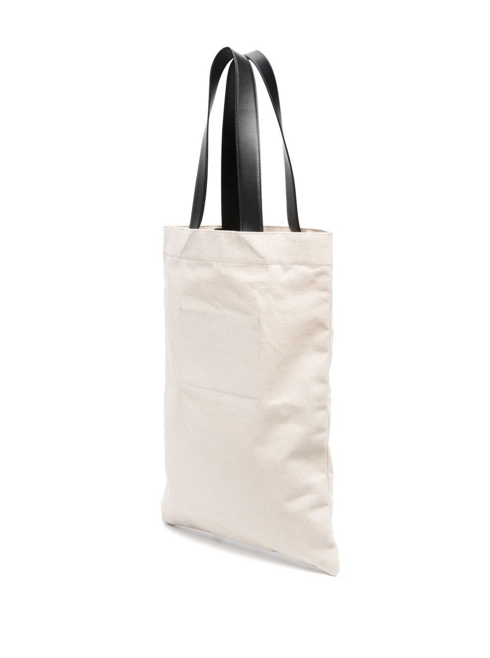 Shop Jil Sander White Tote Bag With Logo Print In Canvas Woman In Beige