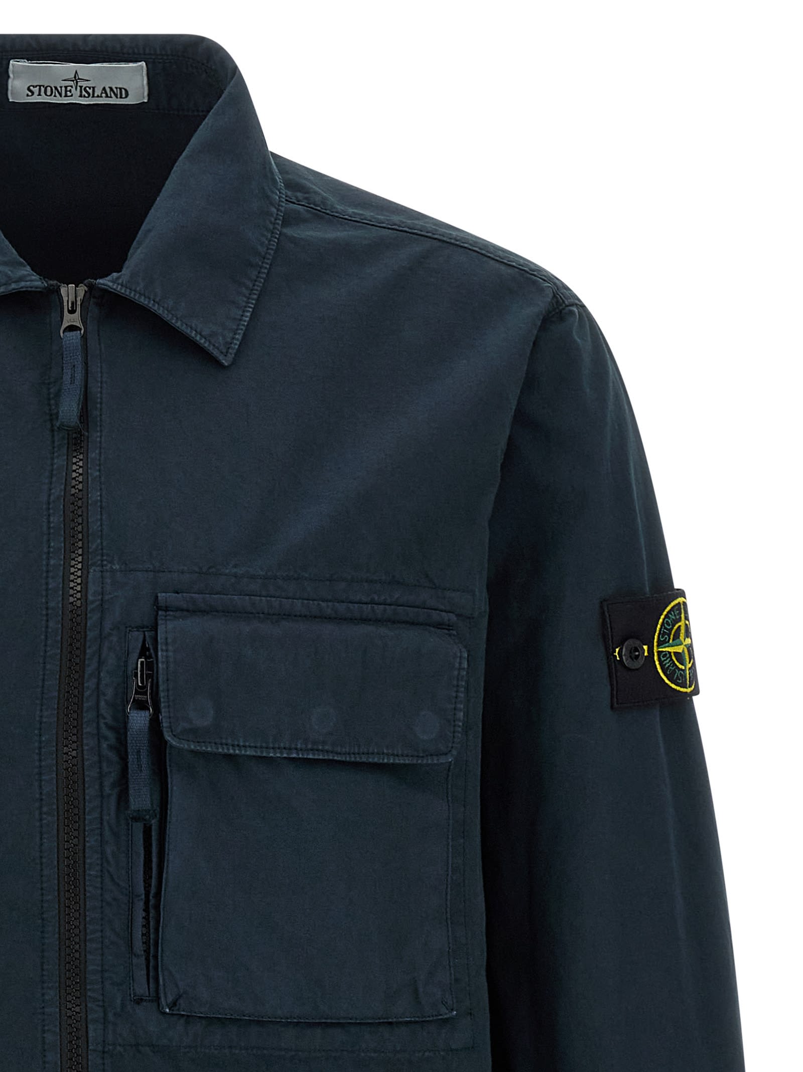 Stone Island Comfortable Overshirt With Overlapping Pockets On The Chest In Blue