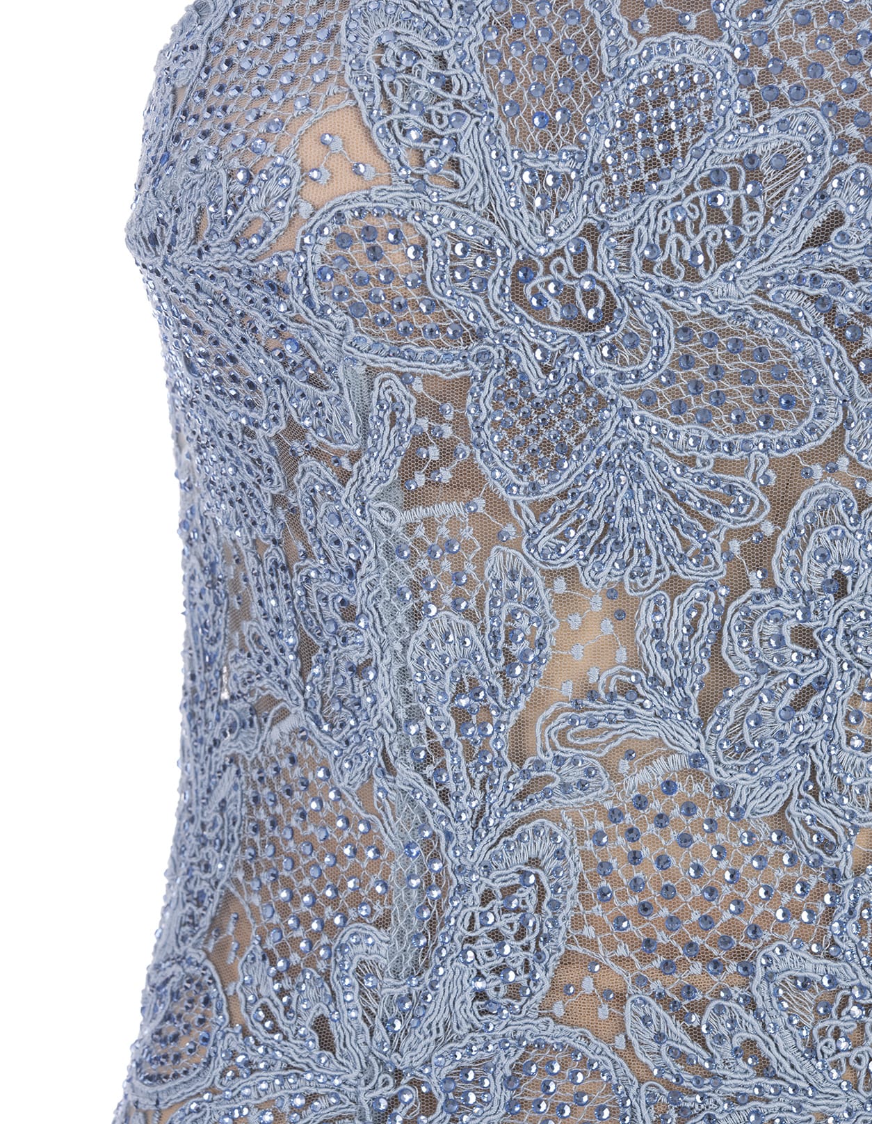 Shop Ermanno Scervino Midi Dress In Light Blue Lace With Crystals