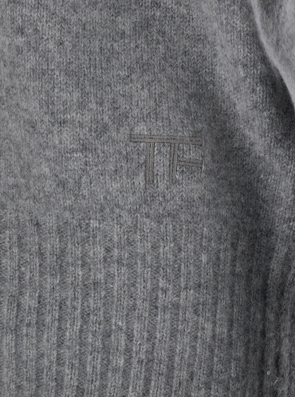 Shop Tom Ford Grey Long Sleeve Polo Shirt With Tonal Embroidery In Cashmere Man