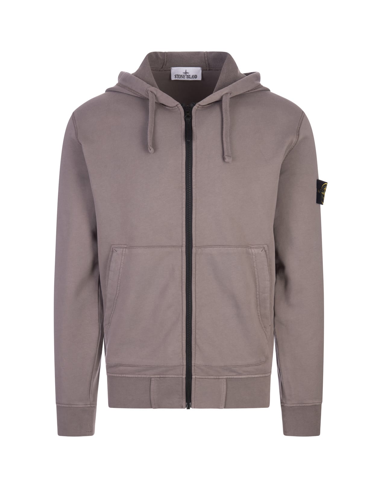 Stone Island Dove Cotton Zipped Hoodie In Brown