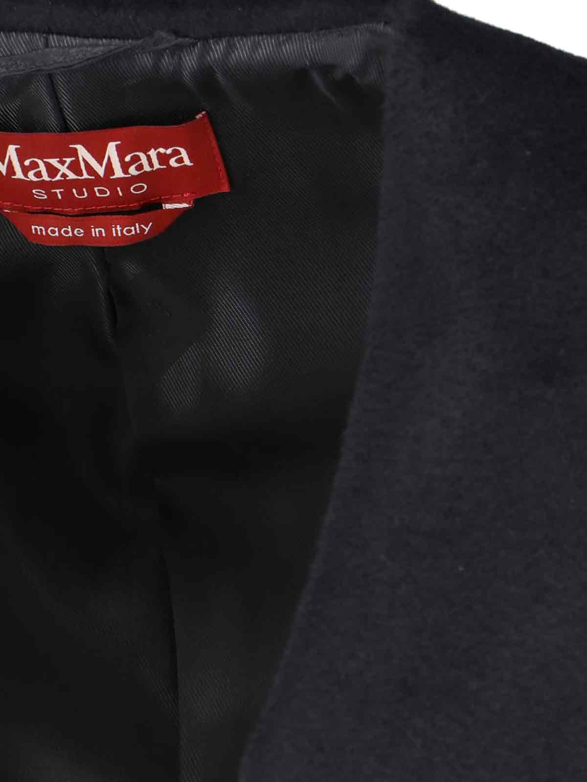 Max Mara Waist Belted Button Detail Hooded Jacket In Black