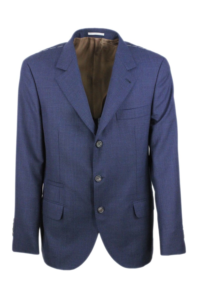 Brunello Cucinelli 3-button Unlined Jacket In Cool Wool Canvas. the Buttons Are In Brown Horn
