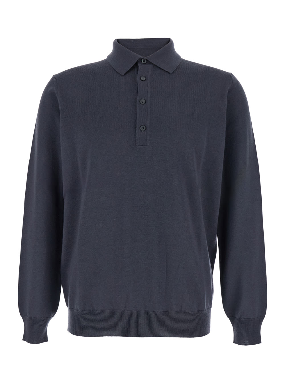 Kangra Cashmere Grey Polo Shirt With Classic Collar And Ribbed Trims In Wool Man In Gray