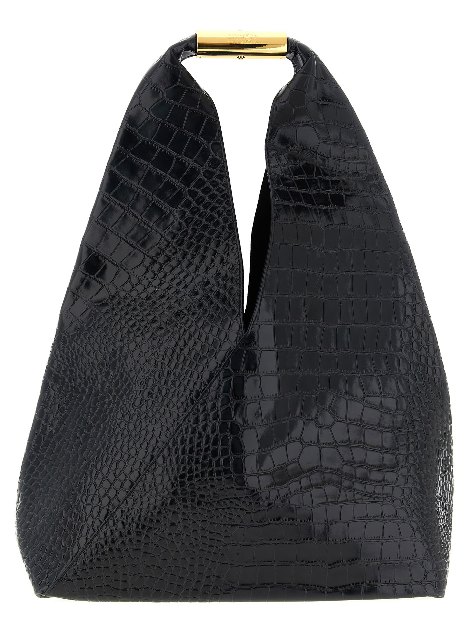 Mm6 Maison Margiela New Japanese Bag In Crocodile-embossed Leather In Black