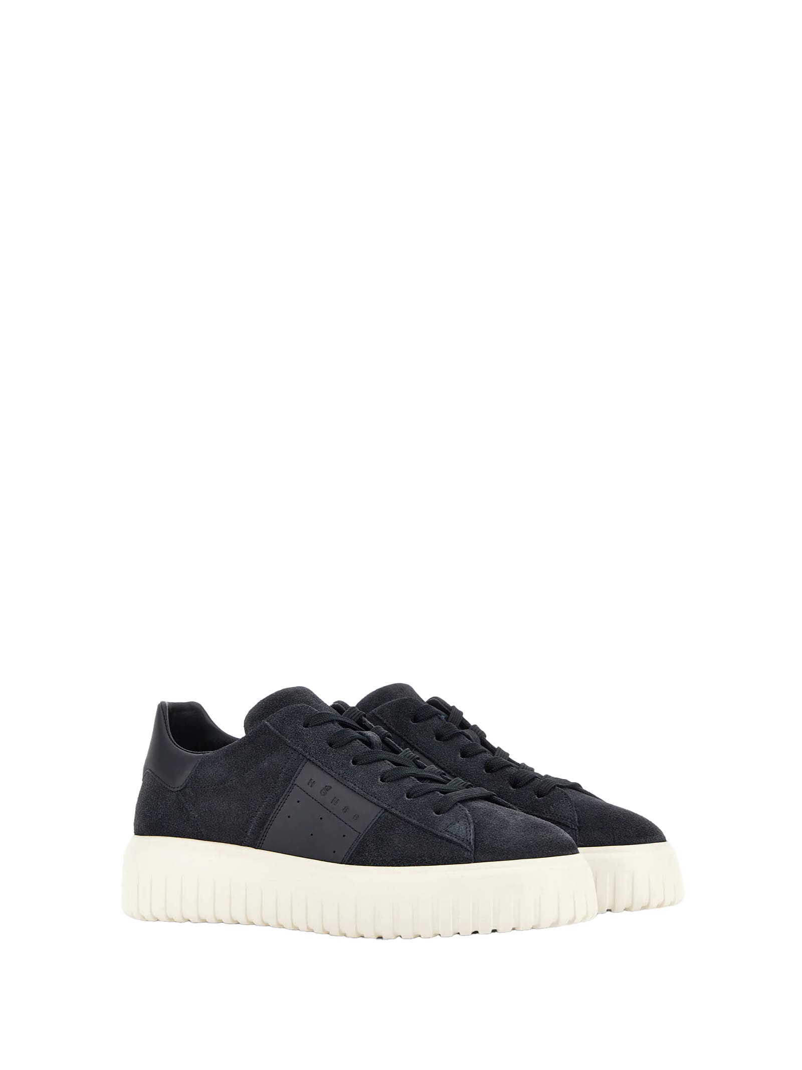 Hogan Round Toe Suede Finish Rubber Sole Sneakers In Blue