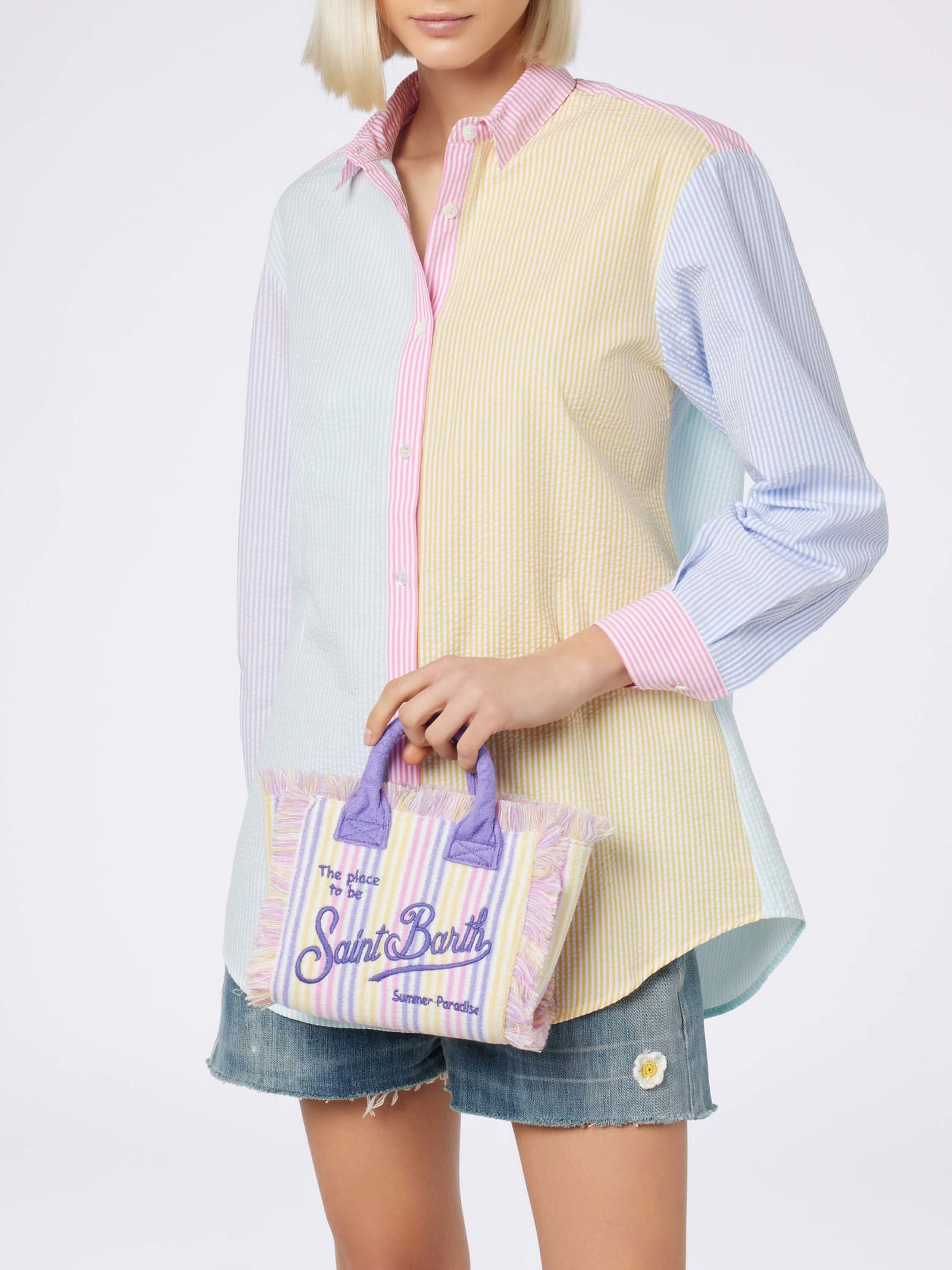 Mc2 Saint Barth Striped Terry Embossed Mini Vanity Bag In Rigato