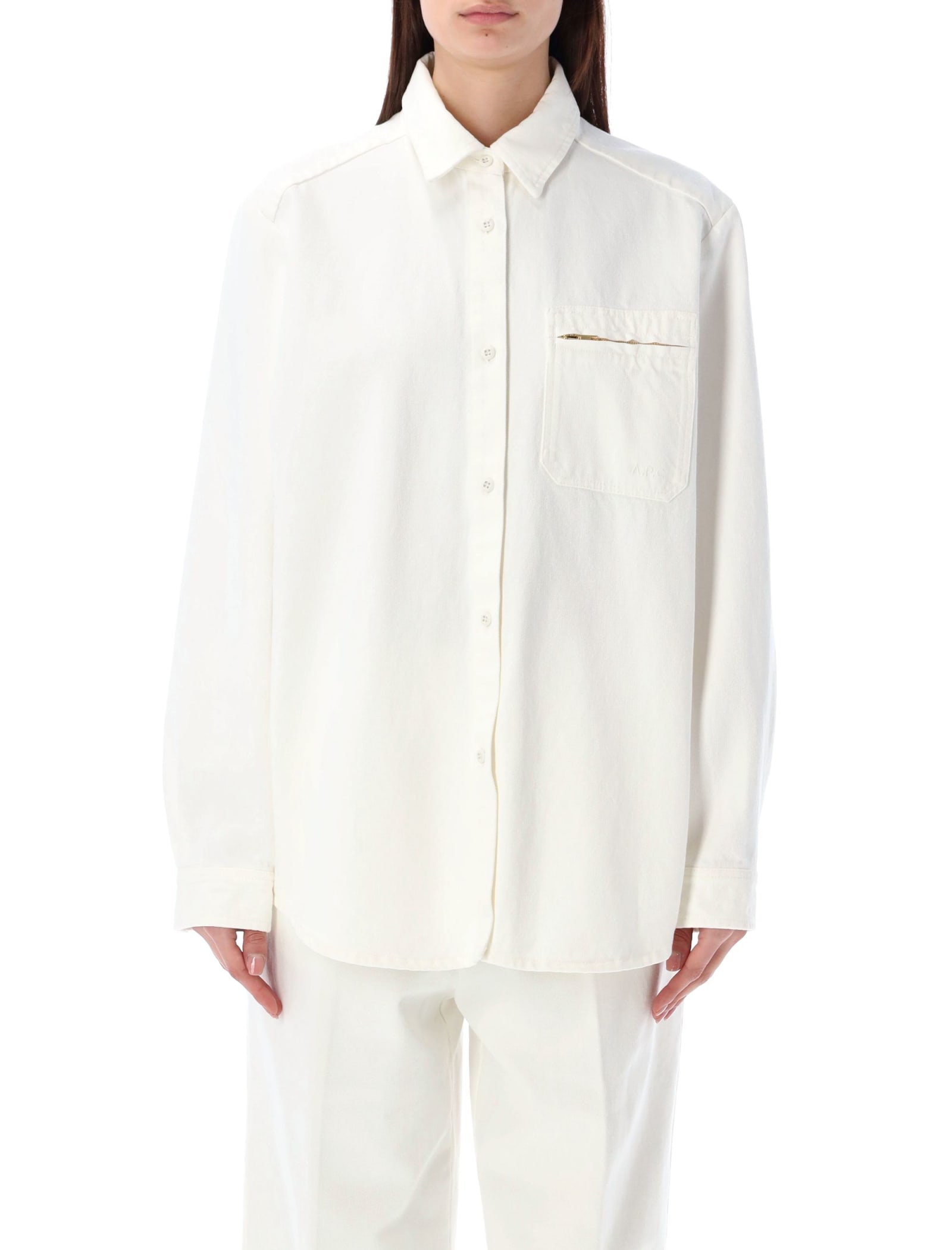 Shop Apc Tina Denim Shirt In Off White