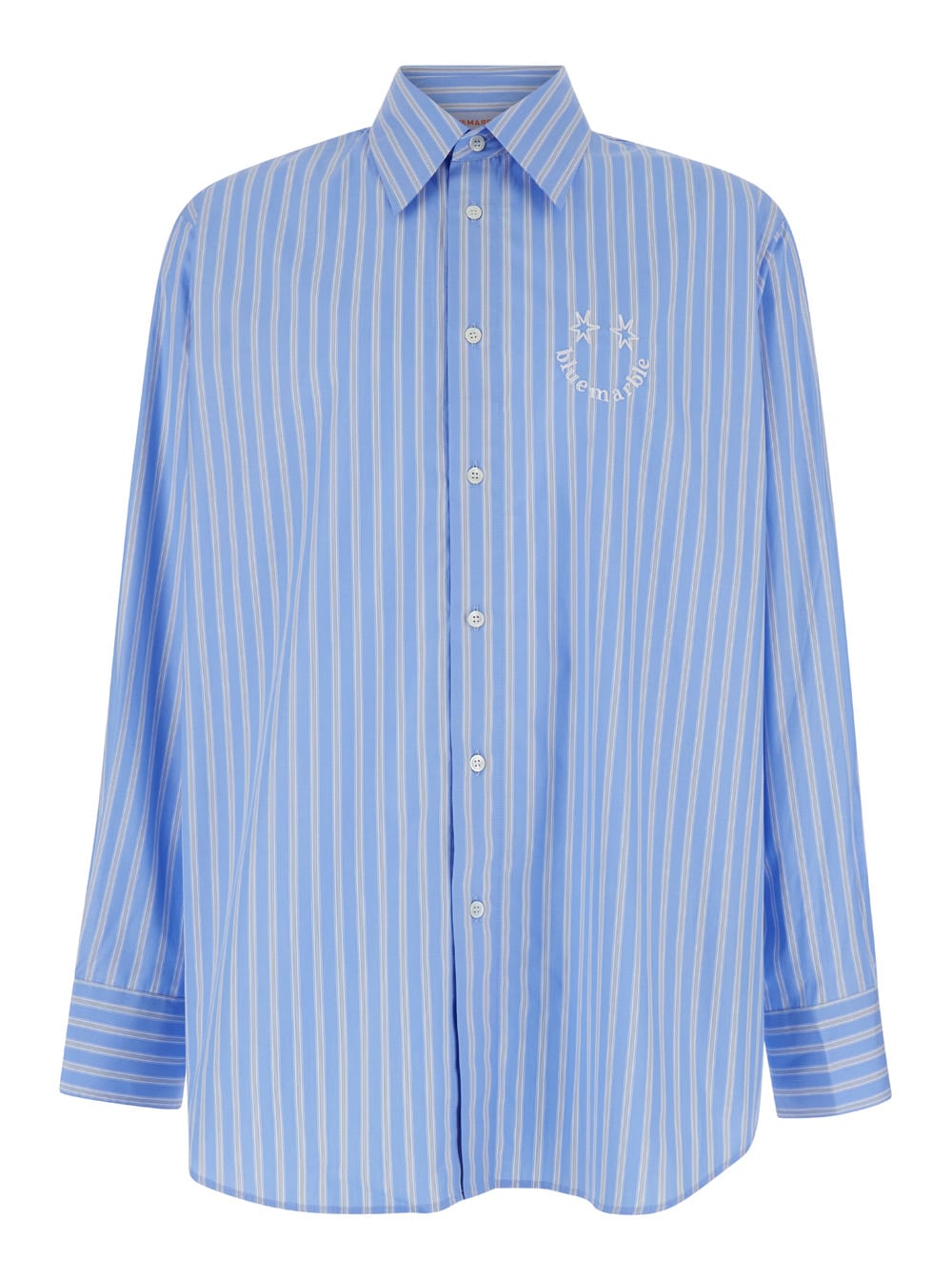 Light Blue Striped Shirt In Cotton Man