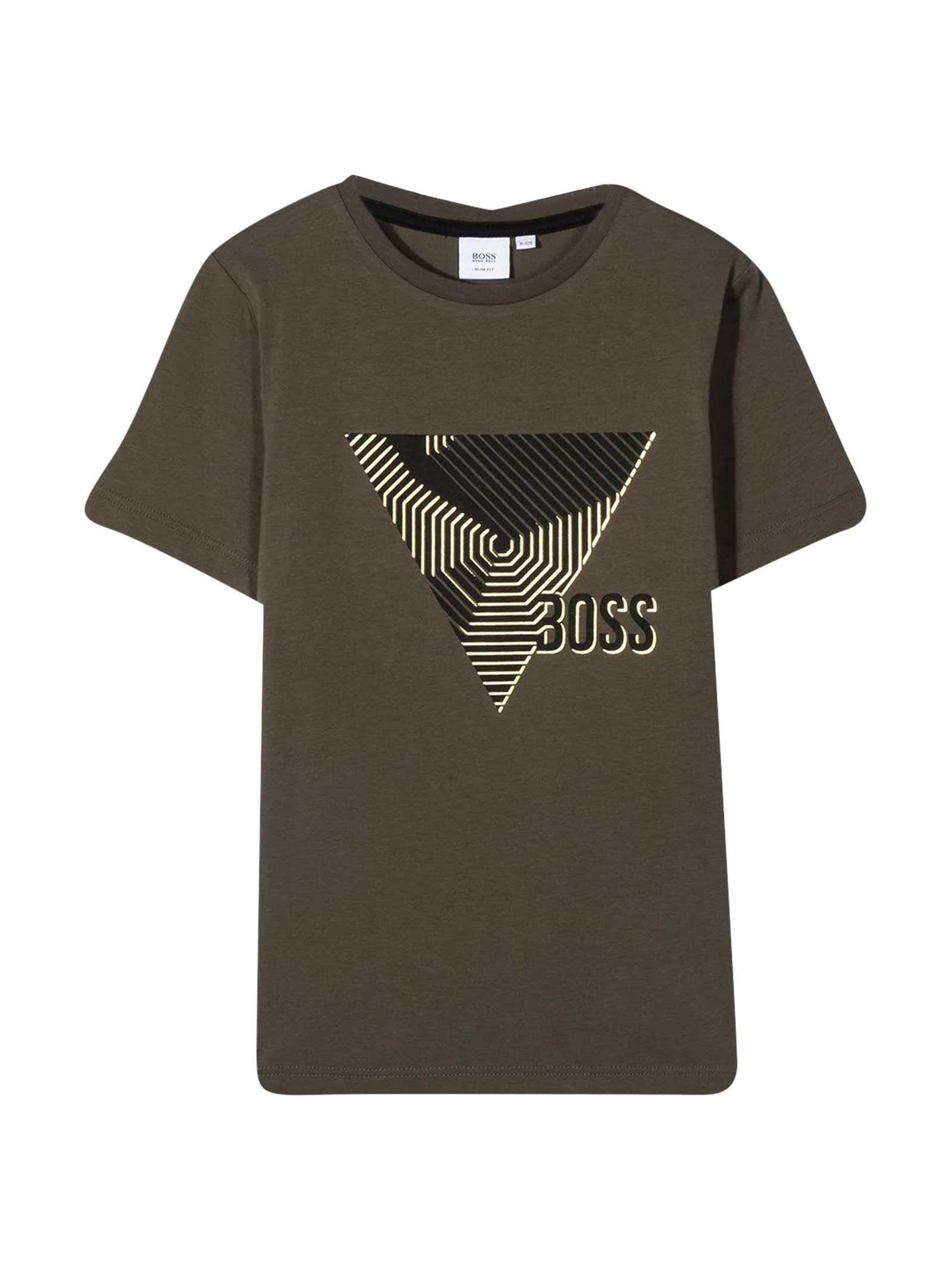 Hugo Boss Kids' T-shirt With Frontal Print In Kaki