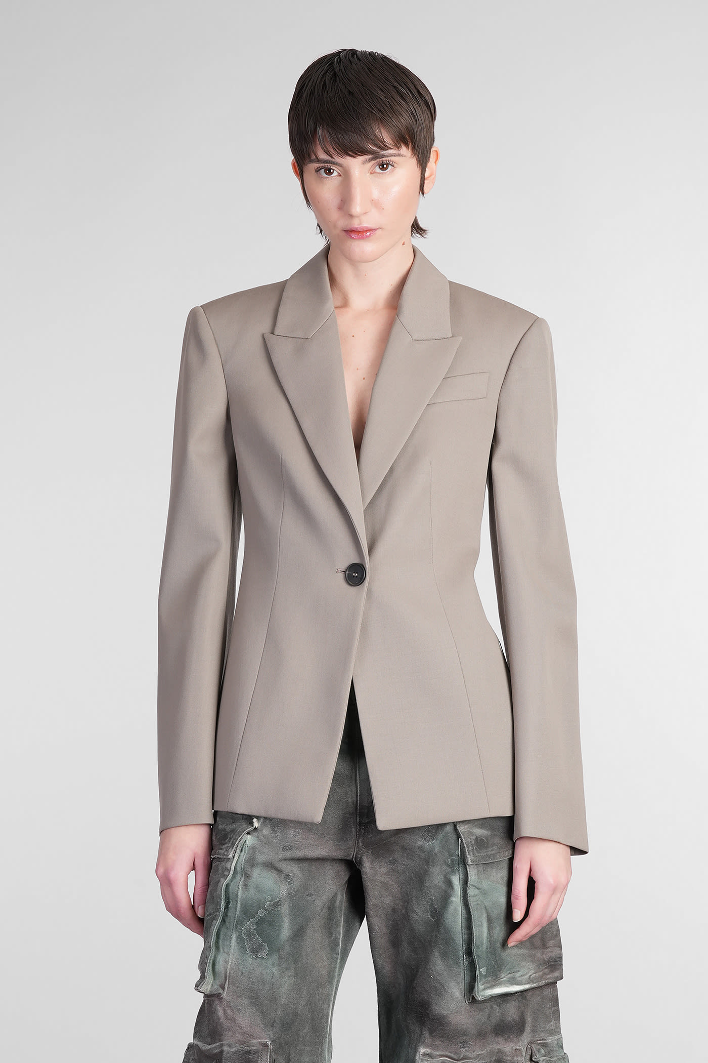 Shop Attico Blazer In Taupe Wool