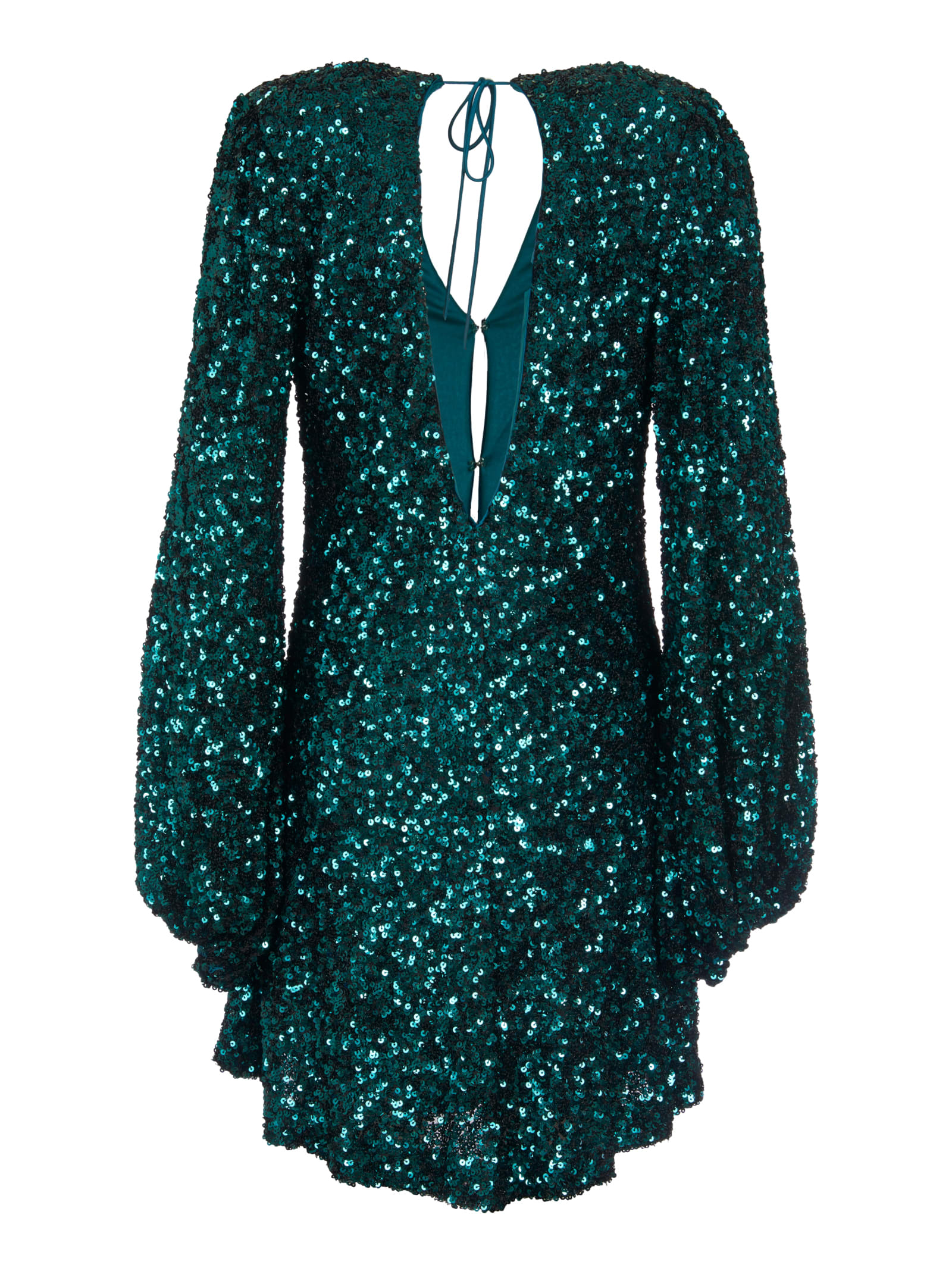 Shop Rotate Birger Christensen Sequin Embellished V-neck Mini Dress In Sea Moss