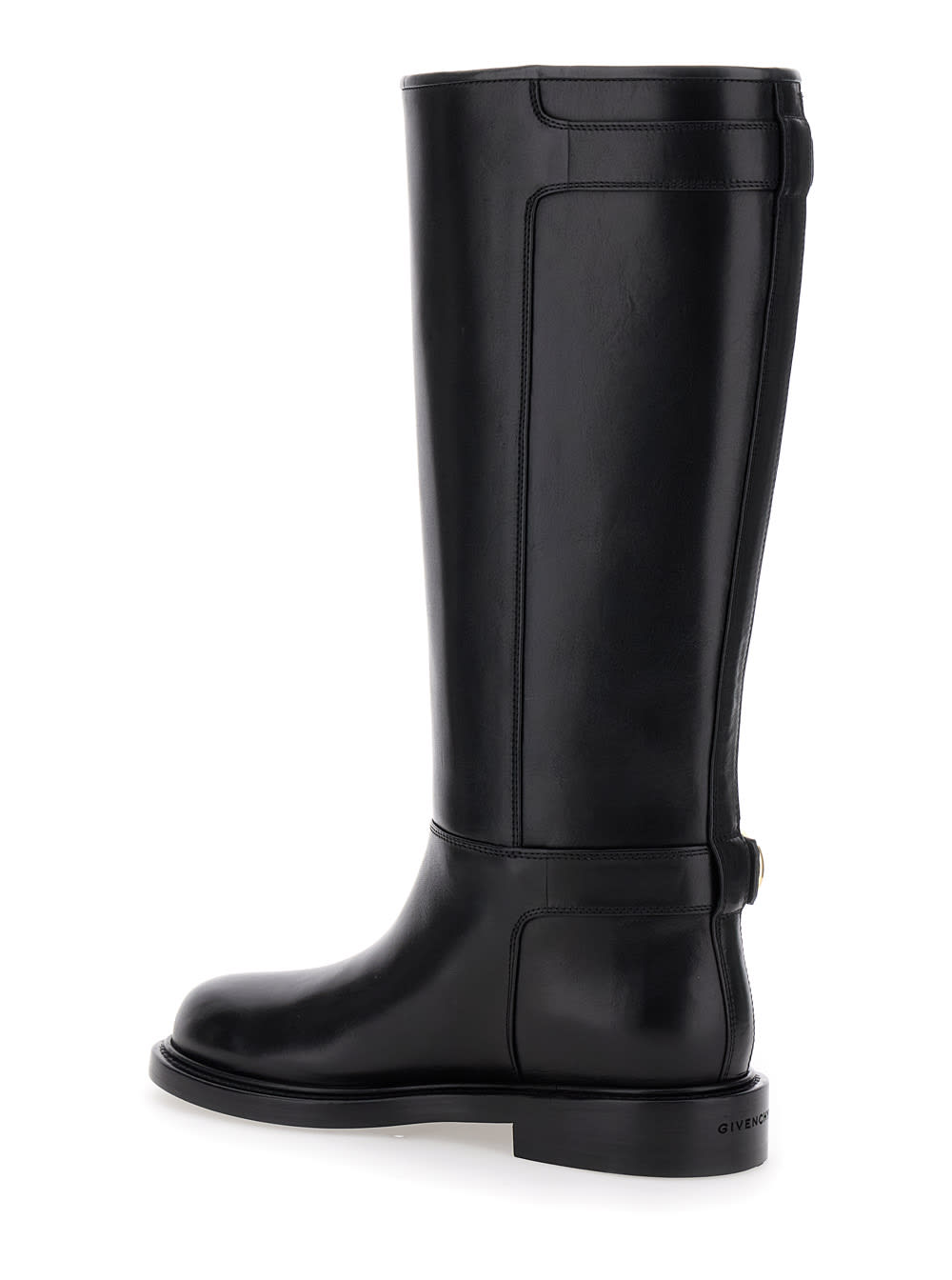 Shop Givenchy Voyou Black Flat Boots With Oversized Buckle In Leather Woman