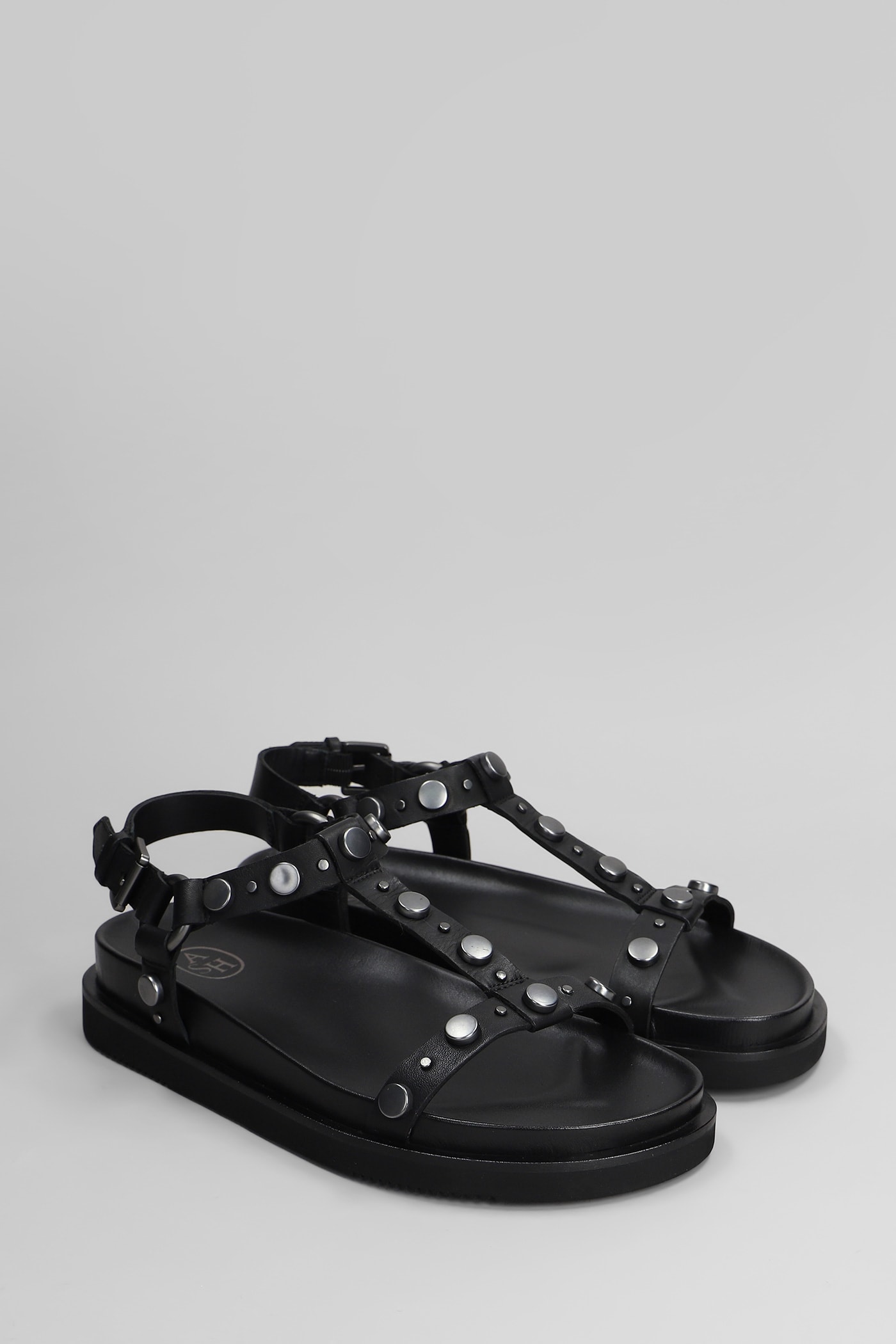 Ash Studded Open Toe Lace-up Rubber Sole In Black