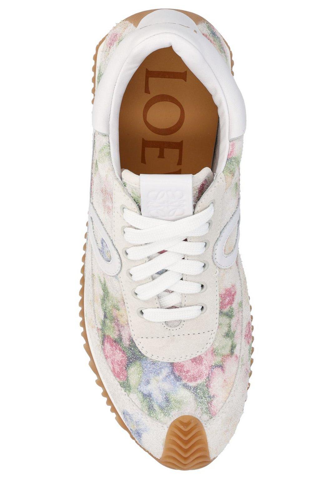 Shop Loewe Floral Printed Low-top Sneakers In White Pink Multicolor