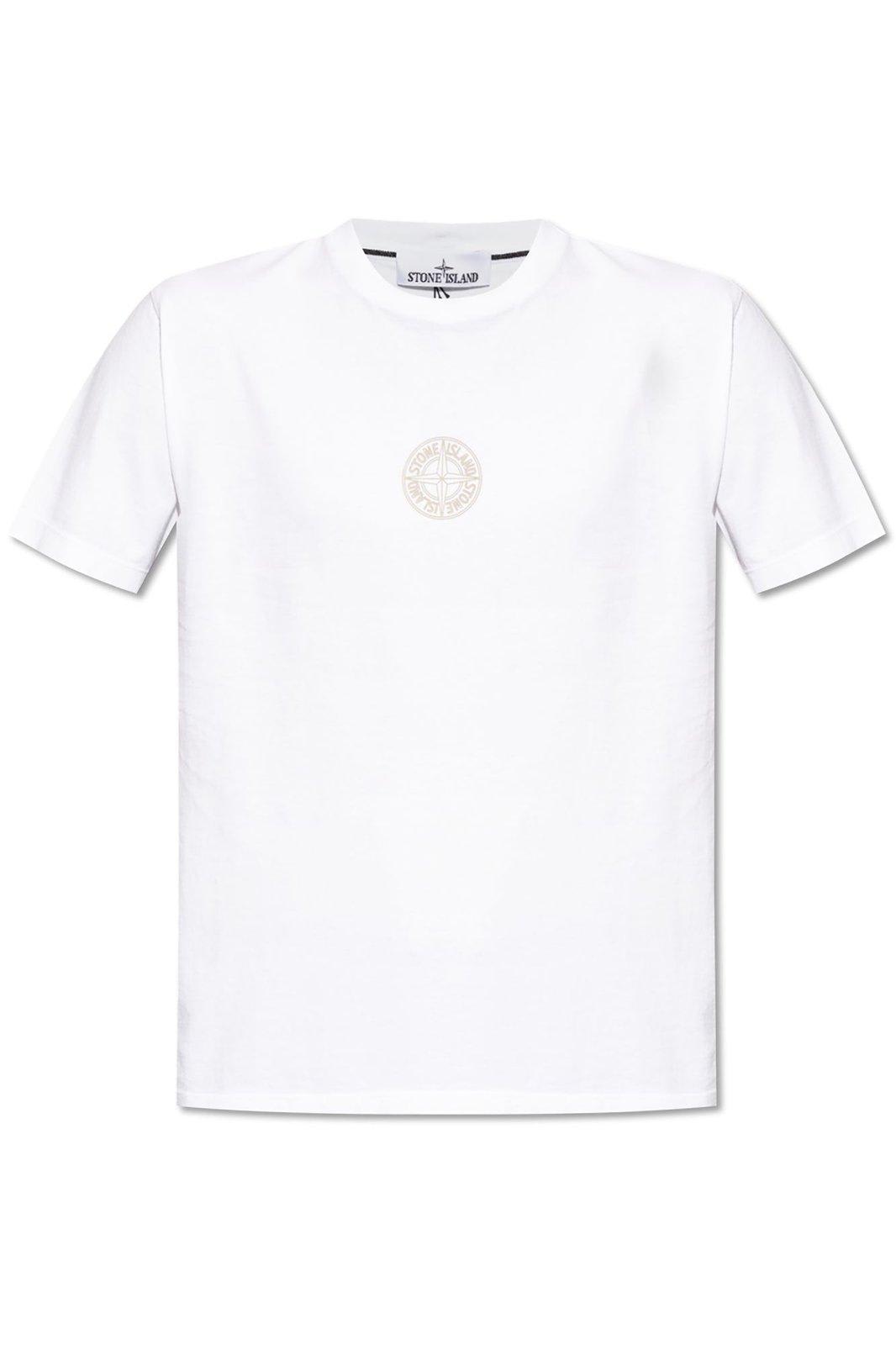 Shop Stone Island Compass Patch Crewneck T-shirt In White