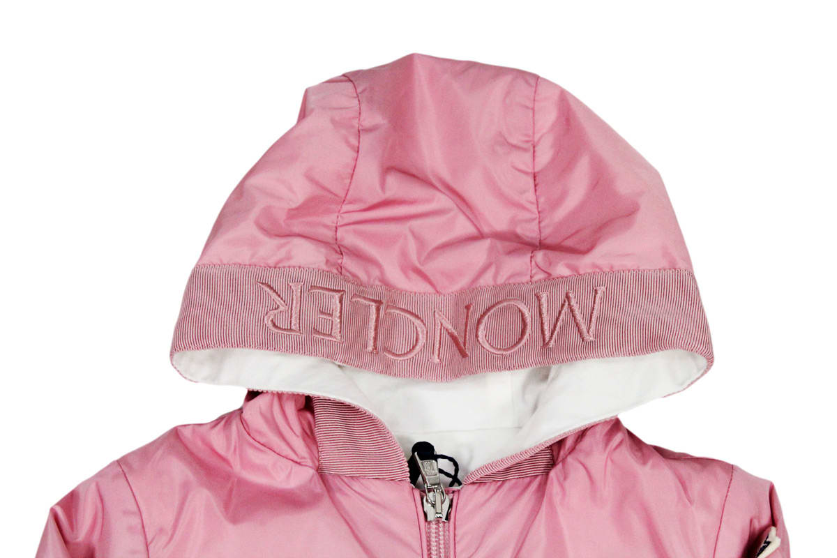 Moncler Light Nylon Messein Jacket With Hood And Zip Closure With Logo Printed On The Arm. In Pink