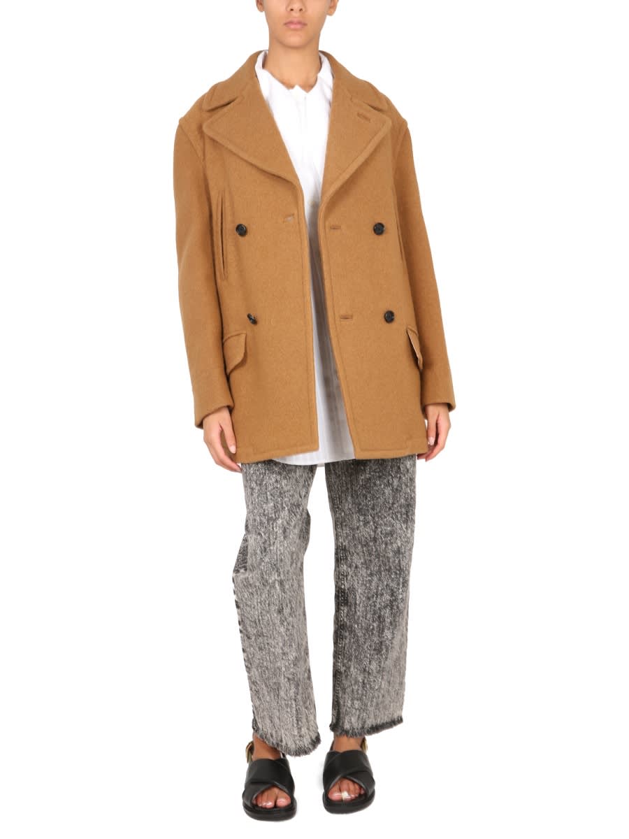 Shop Marni Double-breasted Coat In Beige