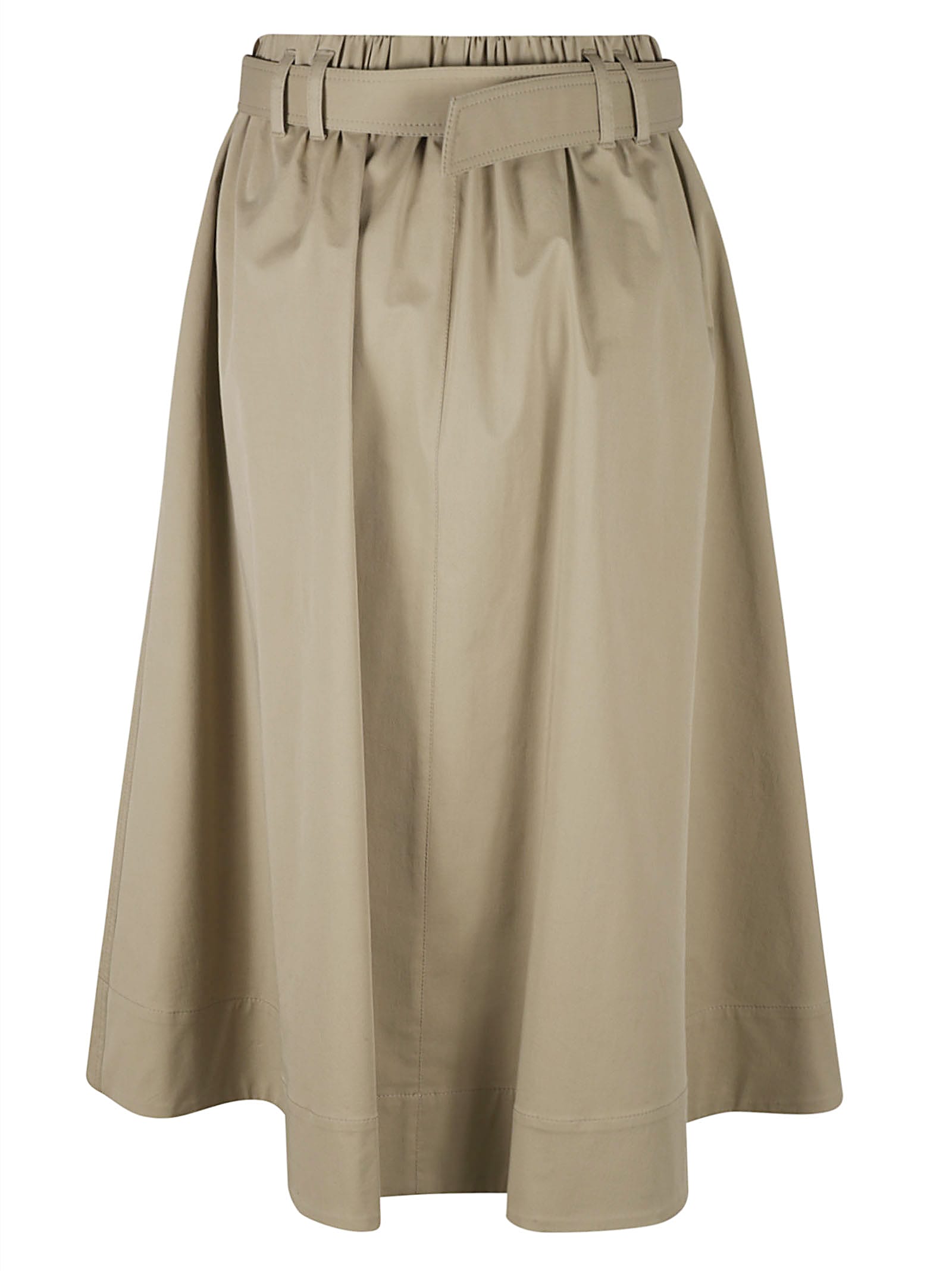 Brunello Cucinelli Stretch Cotton Long Skirt With Maxi Hem In Green