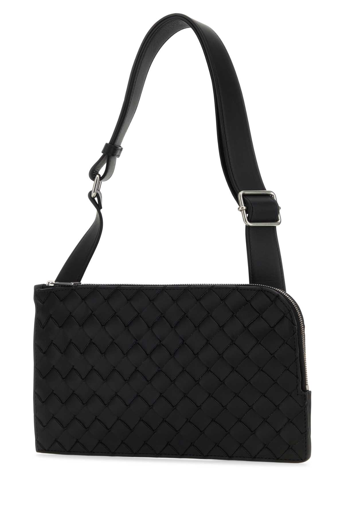 Shop Bottega Veneta Black Leather Belt Bag In Blacksilver