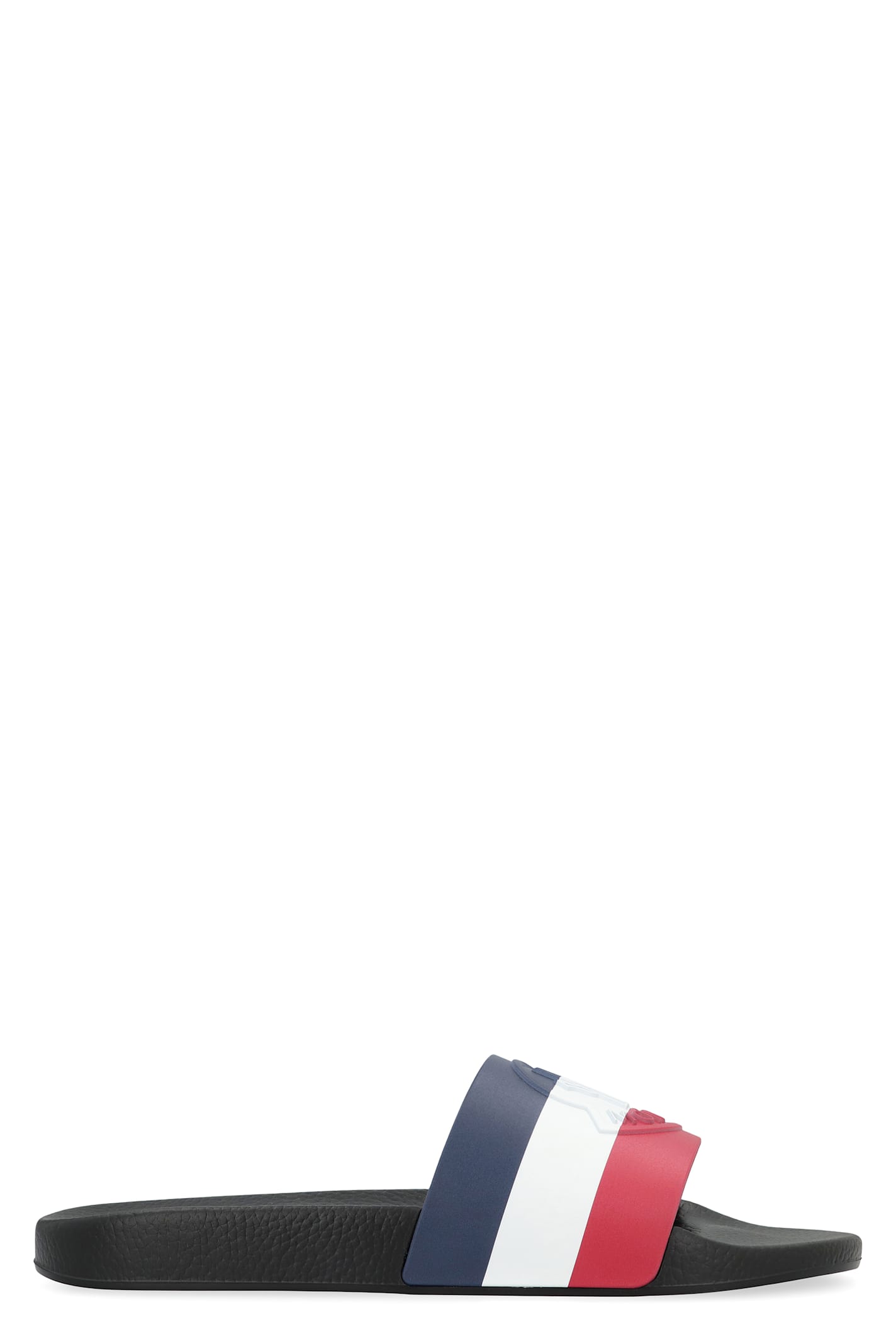 Moncler Basile Blue Slides With Tricolour Toe Strap In Rubber Man In Black