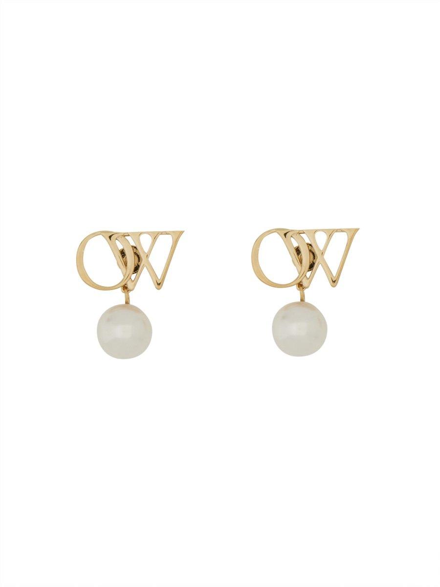 OFF-WHITE OW LOGO PLAQUE DROP EARRINGS