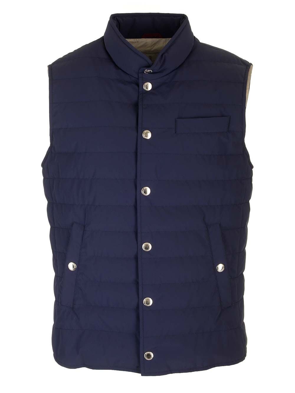 Shop Brunello Cucinelli High-neck Quilted Gilet In Blue Indigo