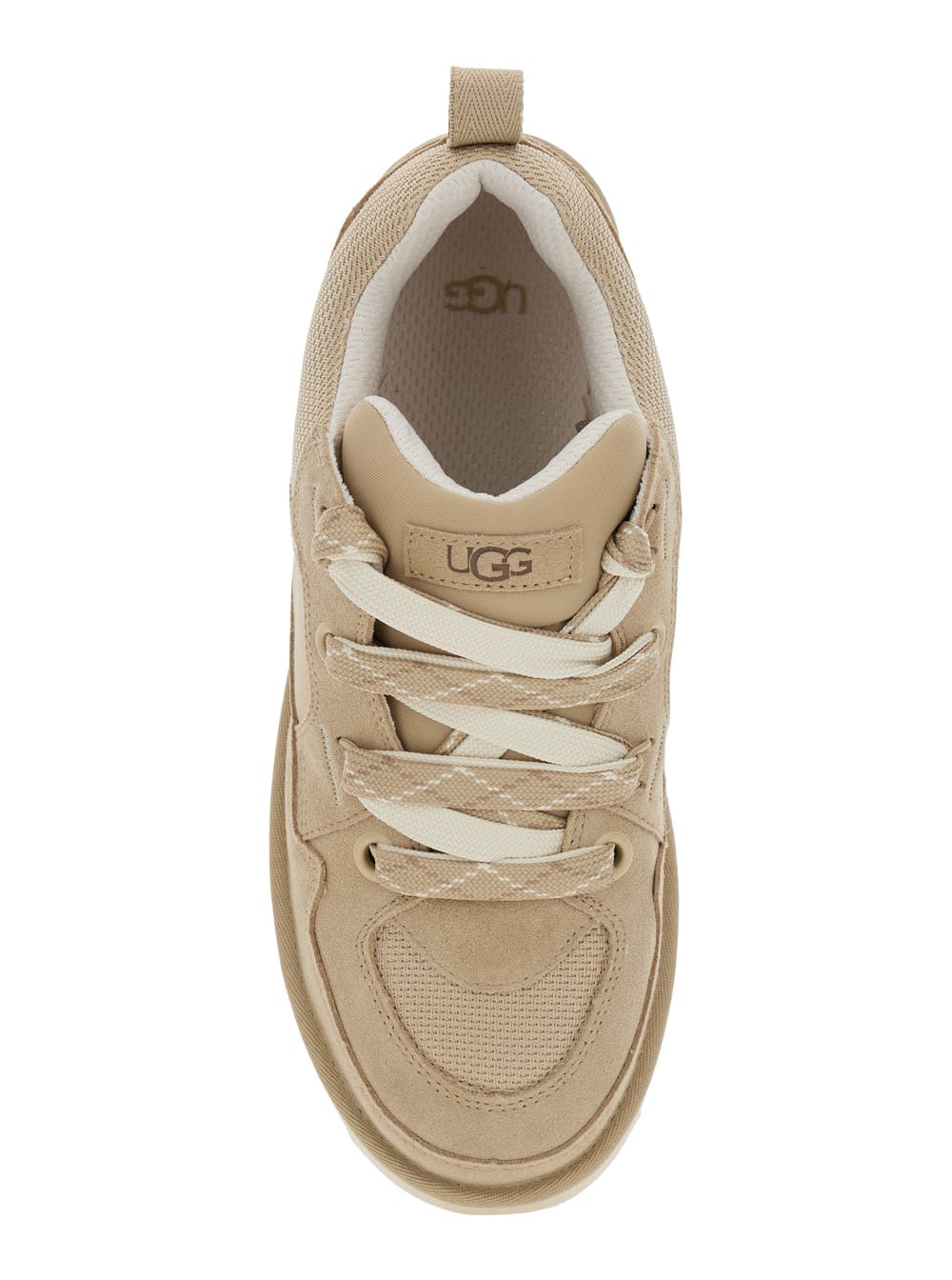 Ugg Lo Lowmel Beige Sneakers With Mesh Inserts And Logo On The Side In Suede Man In Brown