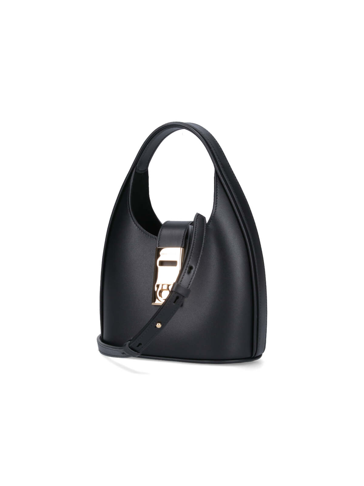 Shop Ferragamo Mini Hobo Bag Gancini In Black