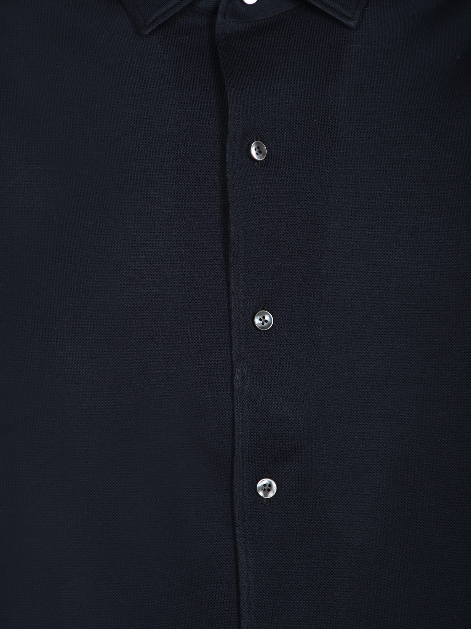 Shop Zegna Blue Cotton Piquet Shirt